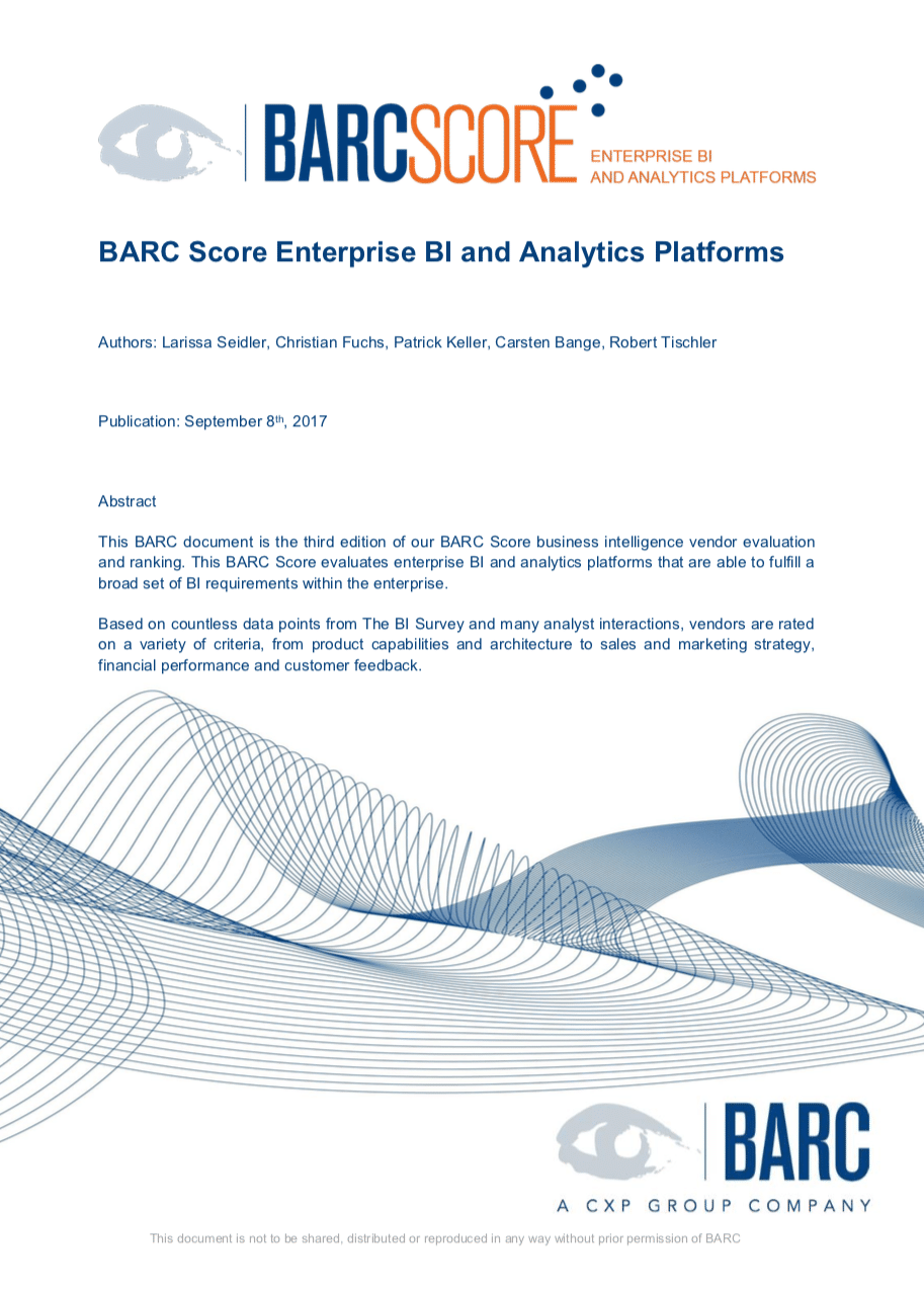 BARC Score for Enterprise BI and Analytics Platforms